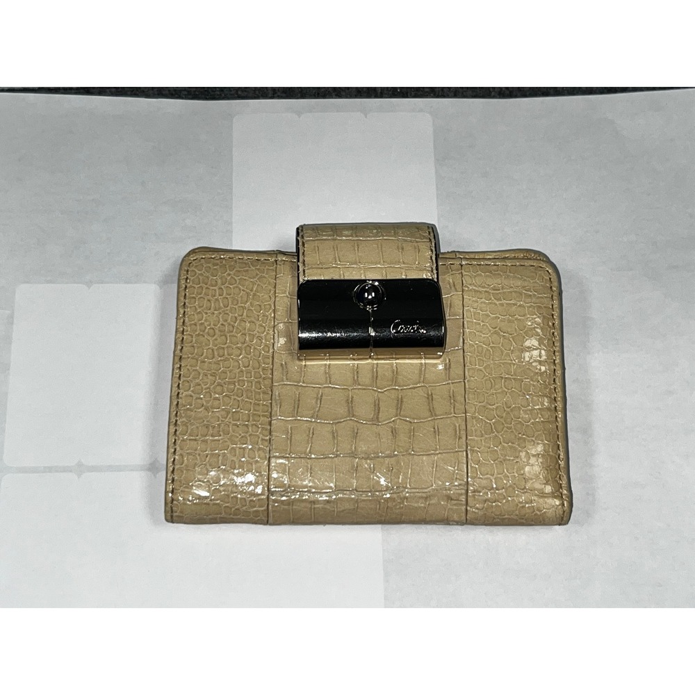 Coach Beige Croc Embossed Patent Leather Bifold Wallet Silver Push Lock Lavender - Picture 3 of 11